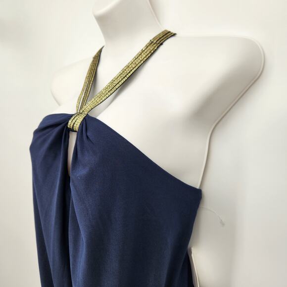 NWT Bisou Bisou Navy & Gold Grecian Halter Plus Mini Dress Women's 16 - Picture 7 of 10